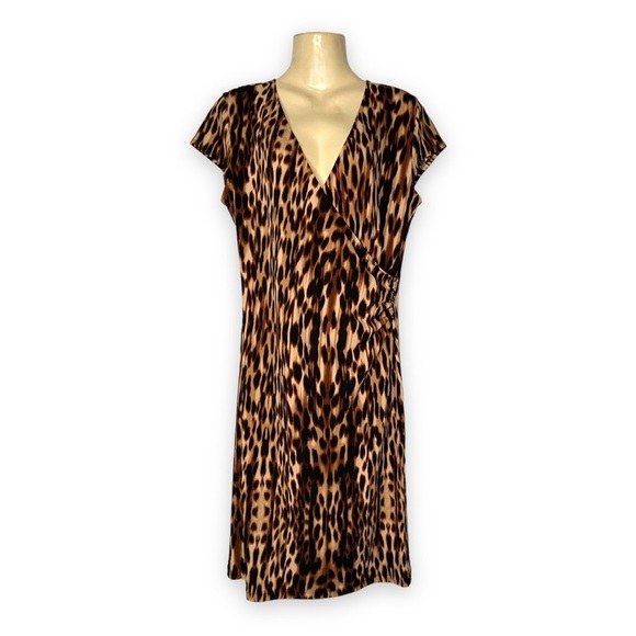 Nine West Cheetah Print Dress Surplice Wrap Lightweight Stretch Fabric Small - Picture 5 of 5